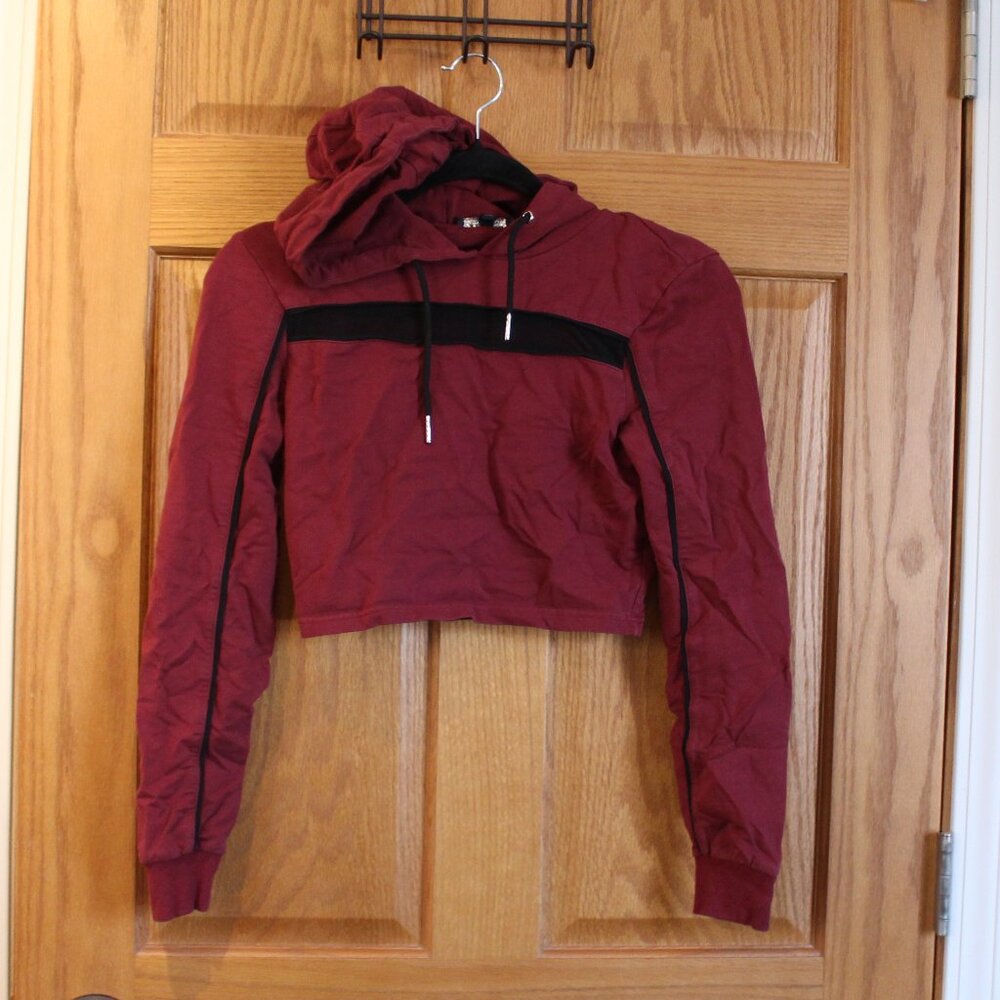 Maroon Cropped Long Sleeve Lightweight Shirt Top - Size Small
